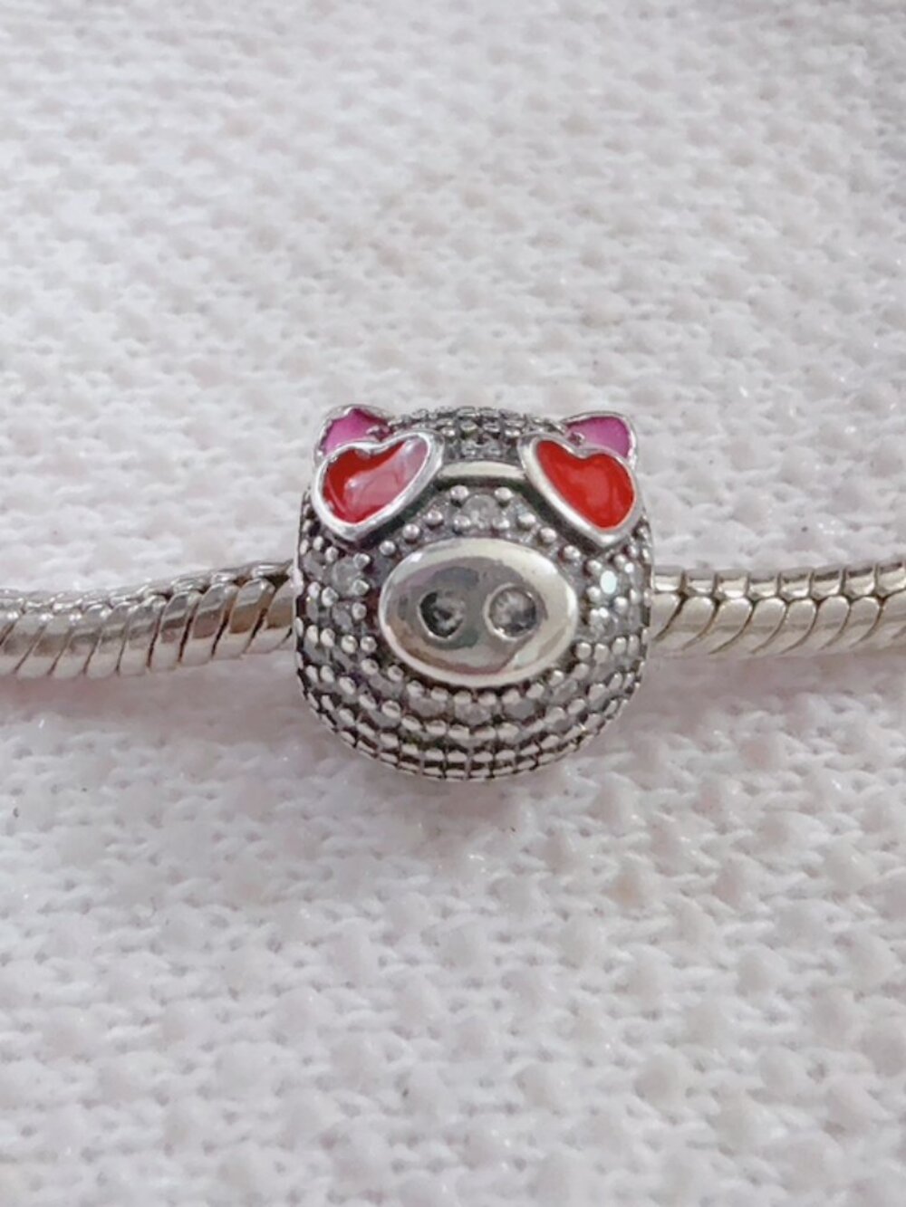 Sterling Silver Pink Heart Sunglasses Crystal Pig Charm For Pandora Bracelet